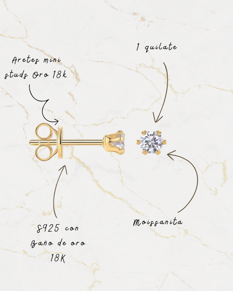 Aretes mini stud Oro 18k 1 carat